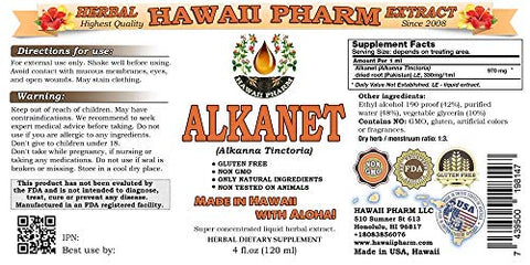 Hawaii Pharm - Extrato Líquido de Alcana, Raiz de Alcana (Alkanna Tinctoria) Tintura Herbal 120 ml – Produto de Marca