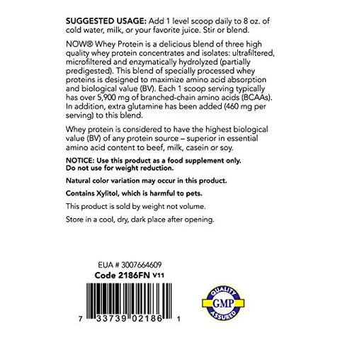 NOW Foods - NOW Sports Nutrition: Whey Protein 26g com BCAAs, Sabor Baunilha Cremosa, Pó 6 Libras