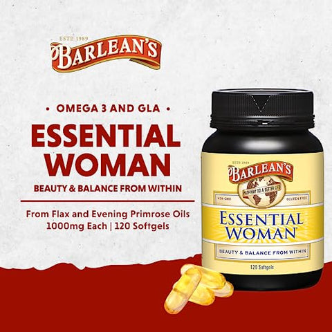 Barlean's - Barlean’s Essential Woman Cápsulas – Equilíbrio Hormonal para Mulheres, Linhaça, Óleo de Prímula