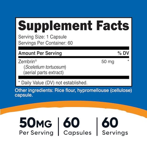 Zembrin (Sceletium Tortuosum) 60 Cápsulas (50mg cada) – Cápsulas Vegetarianas, Livre de Transgênicos, Sem Glúten | Nutricost Zembrin – Cápsulas Vegetarianas 60 Cápsulas (50mg cada) - Nutricost