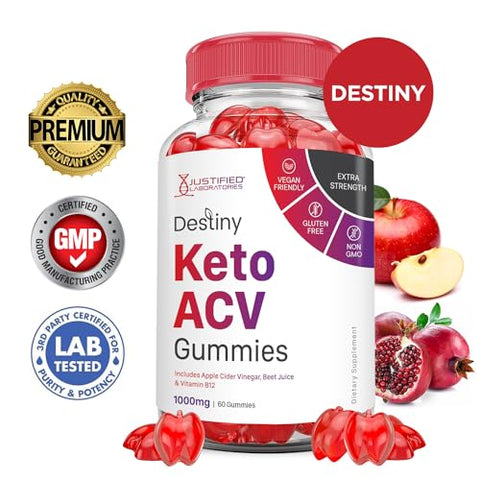 Justified Laboratories - (5 Pacotes) Gomas Destiny Keto ACV Fórmula Avançada 1000MG Gomas Destiny Keto Vinagre de Maçã Formulado com Romã e Beterraba em Pó B12 Vegano Não GMO 300 Gomas