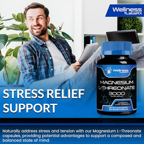 WELLNESS LABSRX - Magnésio l-Treonato Cápsulas 120 Unidades – 3000mg – Magnésio de Alta Absorção Lipossomal, Ultra Potente para Cérebro, Suporte ao Sono e