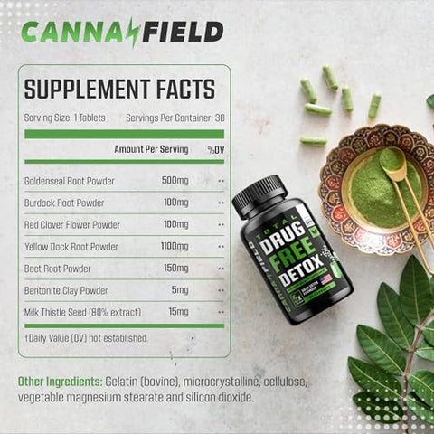 CANNA FIELD - Detox e Limpeza do Fígado – Fabricado nos EUA – Detox de 5 Dias – Remoção Natural de Toxinas – Suplemento Detox Premium – 30 Cápsulas