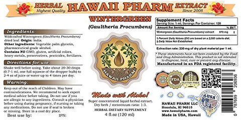 Wintergreen Líquido Extrato, Pó de Folha de Wintergreen (Gaultheria Procumbens) Tintura, Hawaii Pharm, 4 fl.oz (118 ml), Herbal, Made in USA