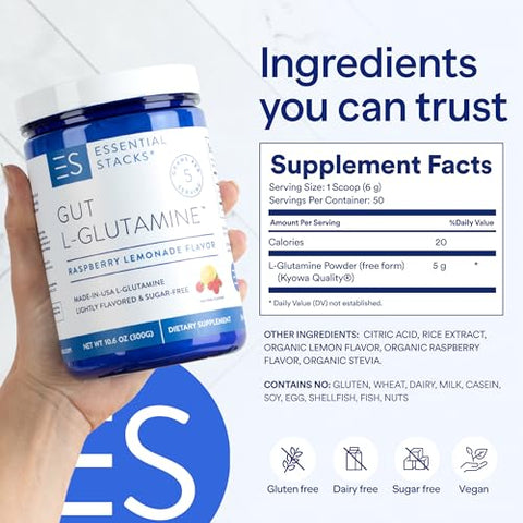Pó de L-Glutamina com Sabor (Limão Framboesa) – Sem Açúcar – 100g - Essential Stacks