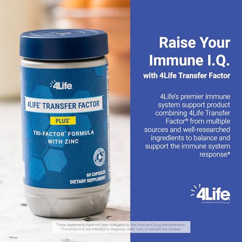 4Life - 4LIFE TRANSFER FACTOR PLUS Tri-Factor Formula – Suporte ao Sistema Imunológico com Zinco, Super Mistura de Cogumelos (Maitake, Shiitake, Agaricus) e Extratos de Colostro Bovino e Frango