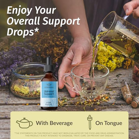 Gotas de Suporte Adrenal com Ashwagandha Pura e Extratos de Rhodiola Rosea para Energia Vegana – Álcool – 30ml - HERBAMAMA