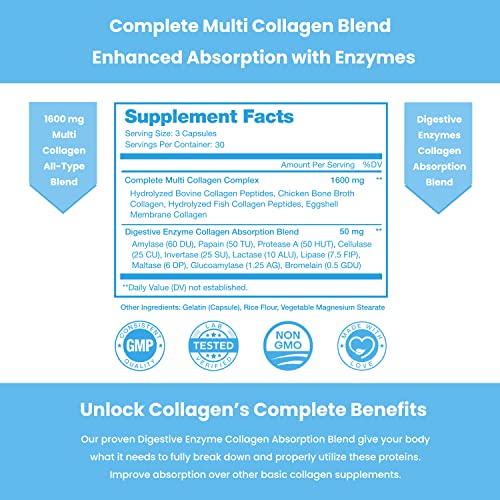 NutraChamps - Pílulas de Colágeno Multi | Tipos I,II,III,V,X | Pó de Peptídeos de Colágeno Hidrolisado Duplo em Cápsulas | Pele, Cabelo, Unhas e Articulações Saudáveis | Proteína Keto para Mulheres