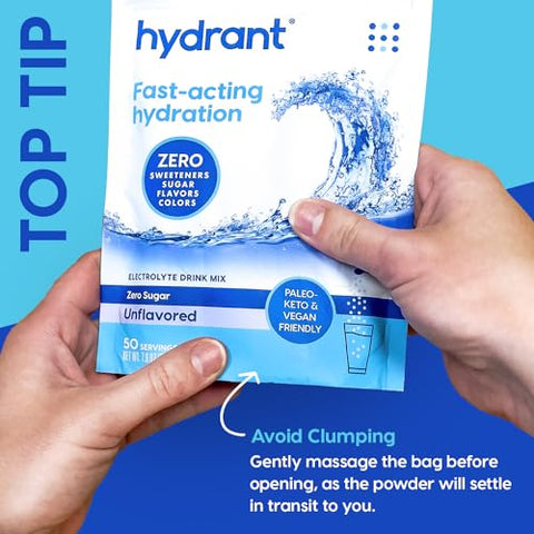 Bulk Eletrólitos sem Sabor, Hidratação Rápida sem Açúcar, Sabor Extremamente Sutil, Mistura de Bebida Eletrólitos (50 Porções, sem Sabor) - HYDRANT