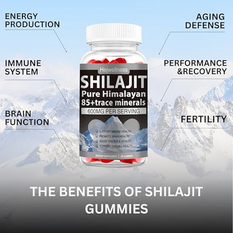 HejWellness - Gummies de Shilajit Orgânico – Puro Shilajit Himalaia com 85 Minerais Traços, Ácido Fúlvico | Marca: Organic Shilajit