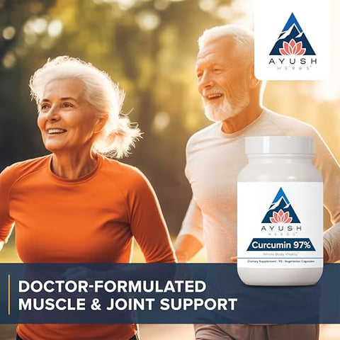 Curcumin 97%% – Suplemento Herbal de Cúrcuma para Suporte Integral ao Corpo, 90 Cápsulas - Ayush Herbs