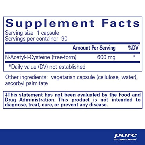 NAC 600 mg – Suplemento NAC para Saúde Pulmonar - Pure Encapsulations