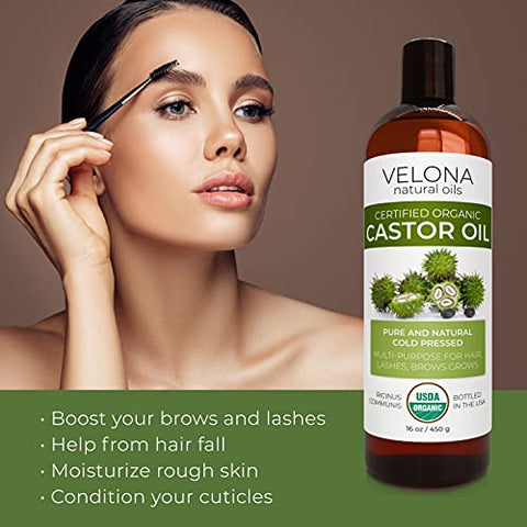 velona - Óleo de Rícino Orgânico Certificado pelo USDA – 64 oz | Para Cabelos, Fortalece Cílios, Sobrancelhas | Extraído a Frio, Óleo Natural, Grau USP | Livre de Hexano  Velona