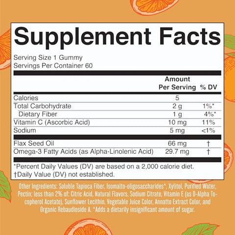 Vegan Omega 3 Gummies para Adultos | Suprimento de 2 Meses | Suplemento Sem Açúcar com Vitamina C | Suporte Imunológico com Óleo de Linhaça | Bem-Estar Geral | Sem Sabor de Peixe | 60 Gomas - MaryRuth Organics