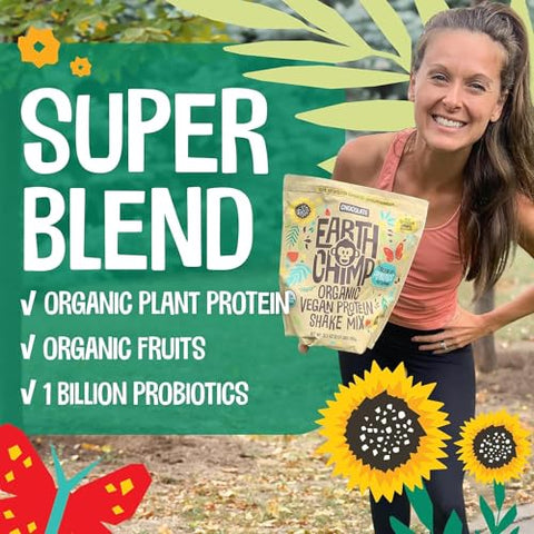 Proteína Vegana Orgânica com Probióticos – Sem OGM, Sem Laticínios, Sem Soro, Proteína à Base de Plantas para Mulheres e Homens – Sem Glúten – 26 Porções 32g (Baunilha) - EarthChimp