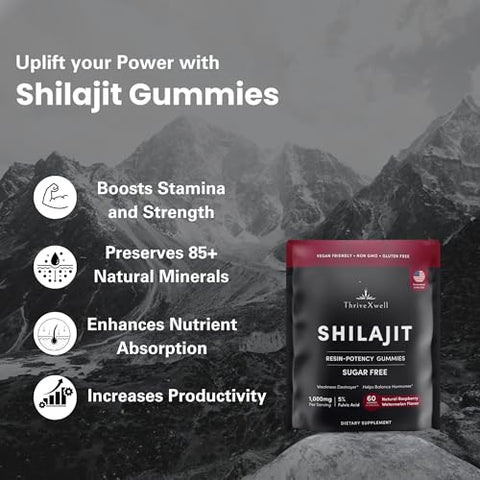 ThriveXwell - Gummies de Potência de Resina de Shilajit Puro do Himalaia para Homens – Marca: Pure