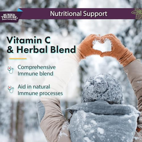 ACF Suporte Imunológico – 473 ml, 16 Porções, Vitamina C, Sabugueiro, Zinco, Reforço Imunológico Líquido com Vitaminas e Minerais c/ Copo Dosador - Buried Treasure