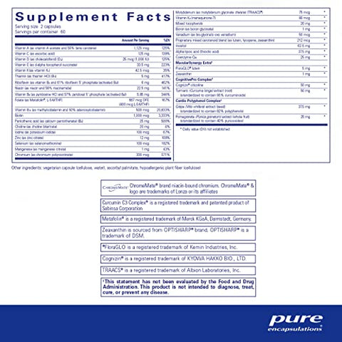 Longevity Nutrients | Complexo Multivitamínico/Mineral para Apoiar o Envelhecimento Saudável, Função Cerebral, Olhos, Ossos e Saúde Vascular* | 120 Cápsulas - Pure Encapsulations
