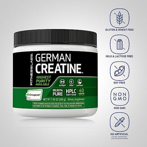 German Creatine Powder | 200g | 39 Porções | Creapure | Pó Monohidratado - Fitness Labs