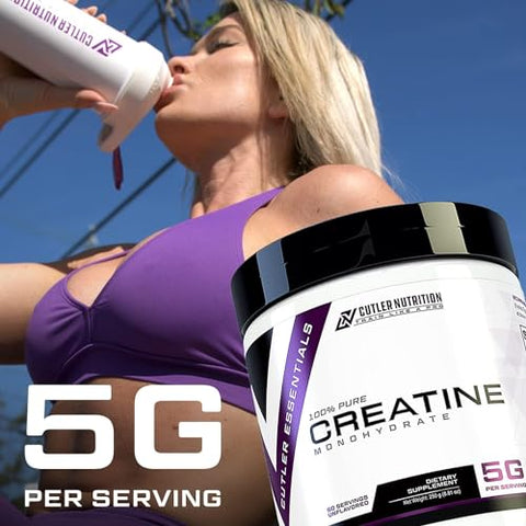 Creatina Monohidratada Pura – 5g Por Porção 50 Porções – Construtor Muscular Premium Aumenta Força e Desempenho - Cutler Nutrition