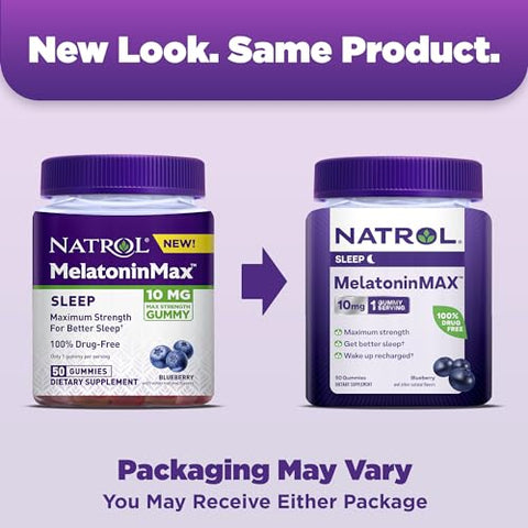 MelatoninMax(TM) Gummy Noturno para Insônia Ocasional, Sabor Mirtilo, 10 mg, 50 Unidades, 50 Dias de Fornecimento - Natrol
