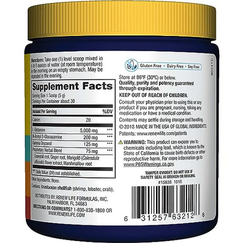 IntestiNew – Fórmula de Suporte para o Revestimento Intestinal, Suplemento em Pó para Saúde Digestiva, L-Glutamina, Livre de Laticínios, Soja e Glúten, 160g - Renew Life