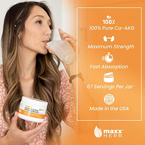 Calcium AKG em Pó – Cálcio Alpha – Ketoglutarato Puro (Ca-AKG), para Energia, Vitalidade, Foco Mental e Clareza – 100g - Maxx Herb