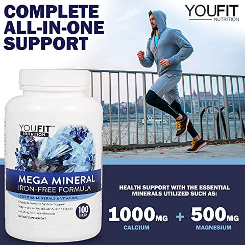 YouFit Nutrition - Youfit Nutrition | Mega Minerals – Fórmula Premium com 72 Minerais Traços | Suporte à Saúde Imunológica | Livre de Ferro | Tudo em Um | 1000mg Cálcio | Fonte de Minerais | 1000g