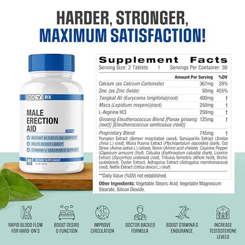 EPN Supplements - Doc RX | Pílulas de Desempenho Masculino para Homens Ação Rápida Fluxo Sanguíneo | 19 Ingredientes Poderosos para Espessura Vascular