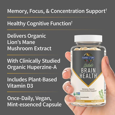 Suplemento Garden of Life para Saúde Cerebral com Lion’s Mane Orgânico – Potencialize sua mente com ingredientes naturais