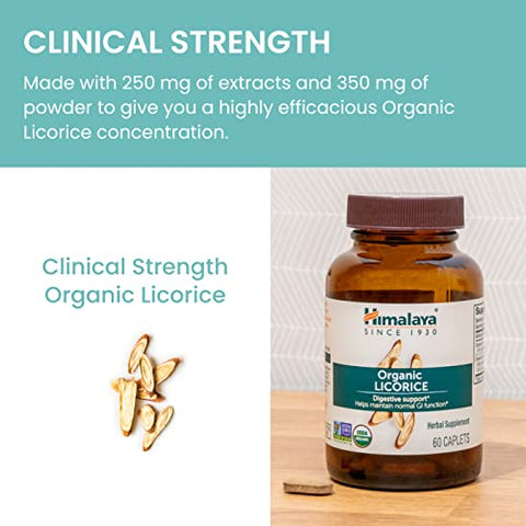 Licorice Root Herbal Supplement Organic – Alívio ocasional de azia, indigestão e desconforto estomacal, suporte digestivo, não-OGM, USDA orgânico, vegano, 60 cápsulas - Himalaya