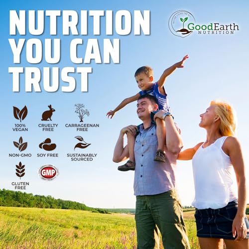 GoodEarth Nutrition - Vegan Omega 3 – DHA/EPA à base de algas vegetais sem carragenina – 60 cápsulas vegetais – Suporte para cérebro, coração e articulações