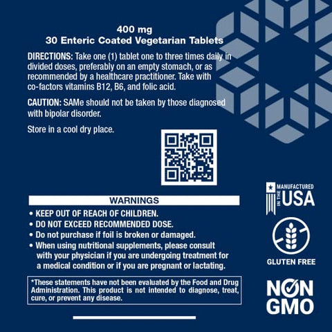 Same 400 mg – Suporte ao Humor e Saúde do Fígado com S-Adenosil-Metionina Revestida Entérica - Life Extension