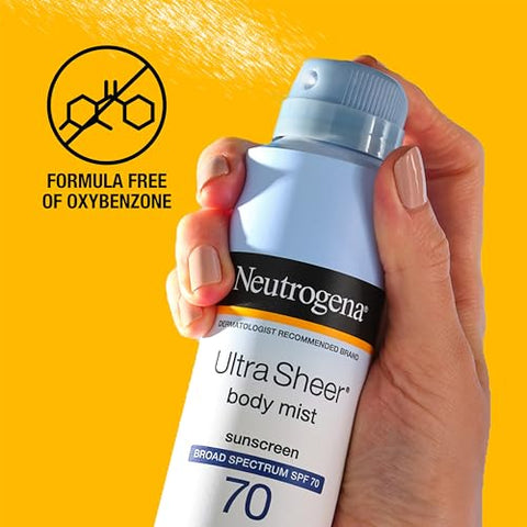 Protetor Solar Neutrogena Spray, Ultra Sheer ® Body Mist, FPS 70, Resistente à Água, Não Oleoso, 150 ml (Pack com 3 unidades)