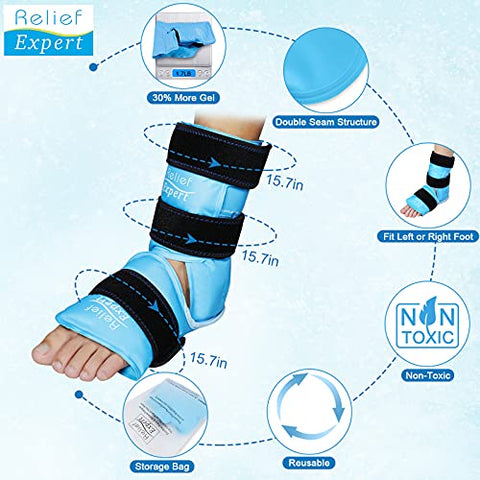 Relief Expert - Alívio Expert – Envoltório de Gelo para Tornozelo e Pé, Gel Reutilizável com Terapia de Compressão Fria, para Lesões, Tendinite de Aquiles e Fascite Plantar – Azul