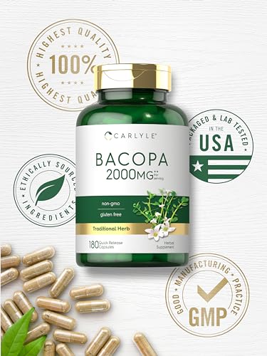 Cápsulas de Bacopa Monnieri | 180 Cápsulas | Suplemento Sem Glúten - Carlyle