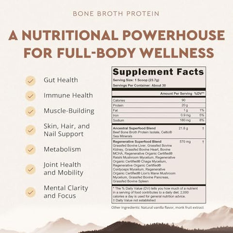 Proteína em Pó de Carne de Pasto, Baunilha, Caldo de Osso de Carne com Órgãos Bovinos – 100% Natural e Nutritivo - Ancestral Supplements