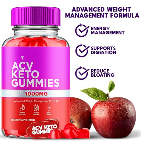 Fyvus - ACV Keto Gummies Fórmula Avançada de Gerenciamento de Peso, Gummy ACV Keto 1000mg Vinagre de Maçã Detox Suporte de Limpeza para Mulheres e Homens, Keto ACV Plus Vitamina B6 e B12
