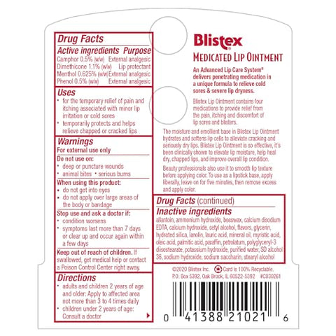 Pomada Labial Medicada, Tubo de 0,21 Onças, Pacote com 12 – Alivia Aftas - Blistex