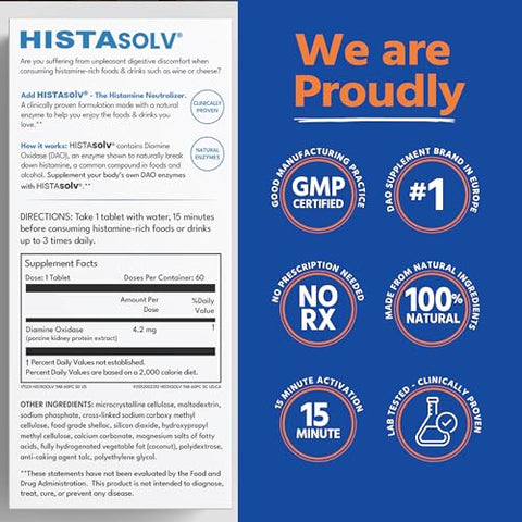Medagel - HISTAsolv Extra Forte – Suplemento Enzimático DAO para Intolerância Alimentar à Histamina – Alivia Desconforto Digestivo – Tecnologia Patenteada – Fabricado na Áustria – 30 Pack