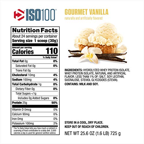 ISO100 Proteína Hidrolisada em Pó, Branco, Baunilha Gourmet, 725g - Dymatize