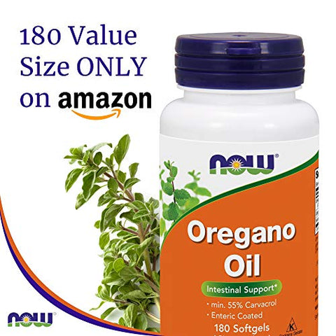 NOW Foods - Óleo de Orégano Now Foods (Mínimo 55% Carvacrol) – 181mg, 180 Softgels – Suplemento de Suporte Digestivo de Alta Potência, Promove a Saúde Intestinal, Antibiótico Natural – Kosher – 180 Porções