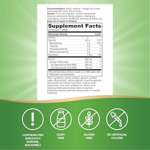 Nature's Way - Óleo de Peixe Premium Super Fisol da Nature’s Way, Fonte Sustentável, Testado para PCBs, Metais Pesados e Impurezas, 70% EPA/DHA, 180 Softgels
