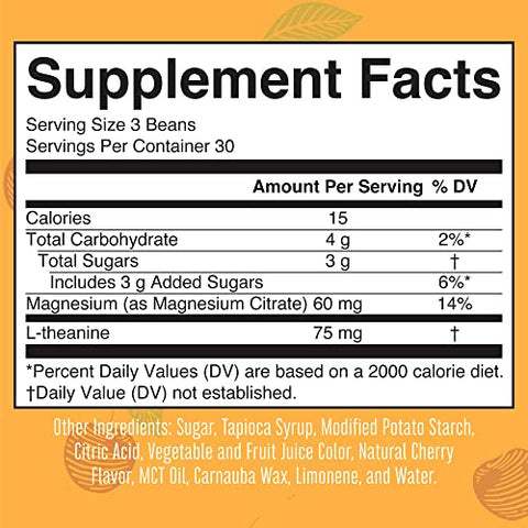 Magnesium Citrate Vita-Beans | Suplemento de Magnésio com L-Theanine | Magnésio Calmante para Adultos | 1 Mês de Fornecimento - MaryRuth Organics