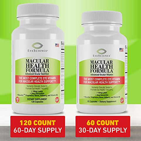 EyeScience - Fórmula Avançada de Saúde Macular Além do AREDS2 – Vitaminas Oculares Avançadas com Luteína, Zeaxantina, Mirtilo e Vitaminas C, D, E e B6 (Fornecimento de 60 Dias)