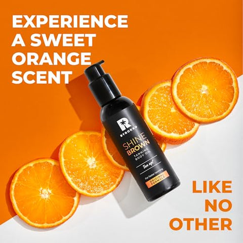 Shine Brown – Óleo Acelerador de Bronzeamento Premium (150 ml) – Óleo Bronzeador XXL para Sol ao Ar Livre ou Cama de Bronzeamento – Óleo de Bronzeamento com Fragrância de Laranja Fresca e Deliciosa – Alcance um Bronzeado Natural - BYROKKO