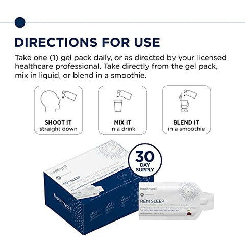 REM Sleep – Suplemento líquido em gel de força extra para auxiliar o sono em adultos – Durma profundamente com melatonina e melissa – 30 pacotes em gel - Healthycell