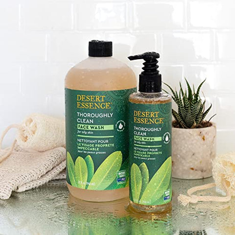 Thoroughly Clean Face Wash 32 Fl Oz – Pack of 2 – Óleo de Tea Tree – Para uma Pele Macia e Radiante – Limpeza Suave – Extratos de Goldenseal, Awapuhi  Desert Essence - Desert Essence