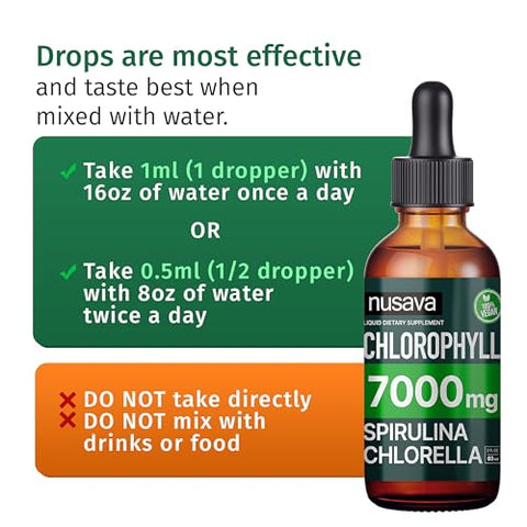 NUSAVA - (2 Pacotes) Gotas Líquidas de Clorofila Vegana 7000mg para Suporte Imunológico, Energia, Intestino | Marca: Vegan Chlorophyll