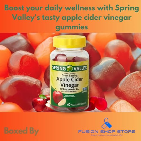 FUSION SHOP STORE Smart choices,meaningful life! - Gomas de Vinagre de Maçã Spring Valley – 500 mg 60 un (Pack 1), Caixa da Loja Fusion Shop